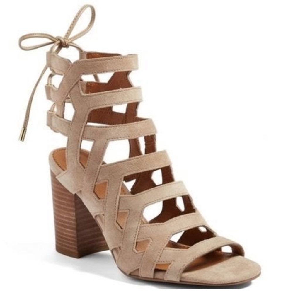 ✨ Connie Block Heel - Light tan / Cream Suede - with tie back! Size 9